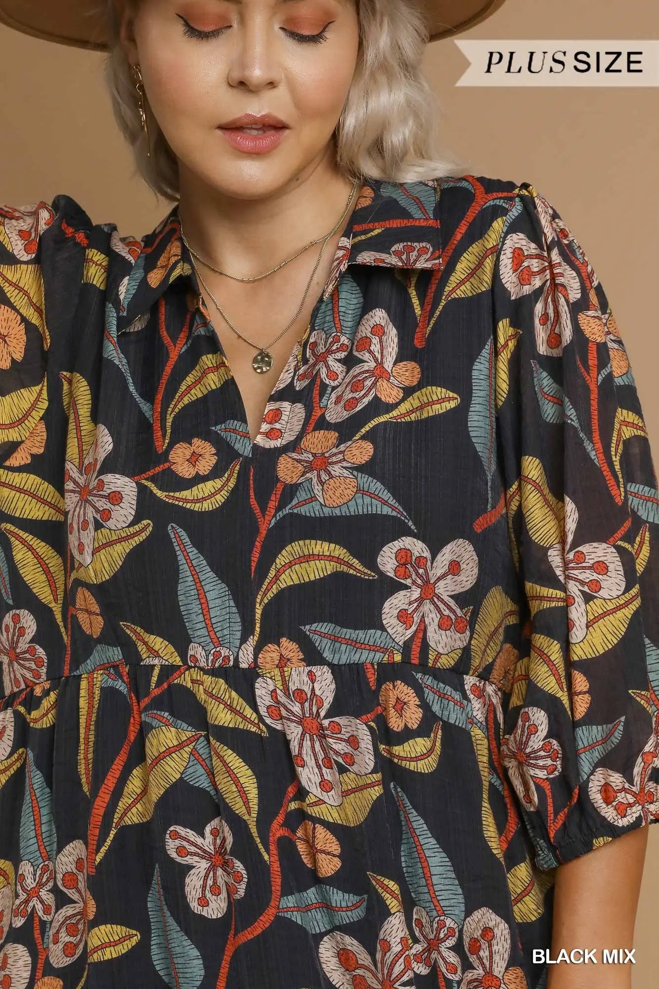 Umgee Plus Size Mixed Floral Tiered Midi Dress