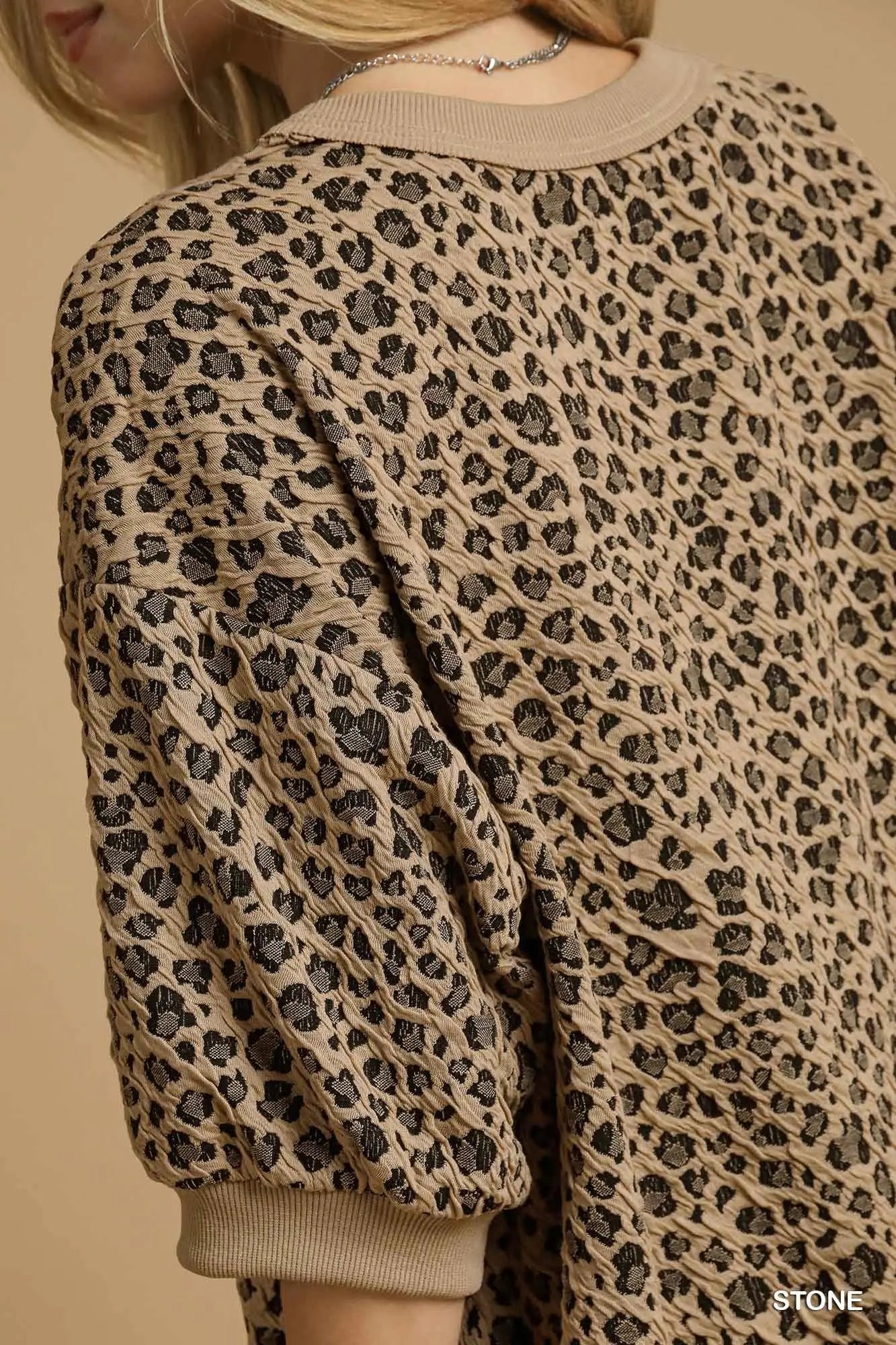 Umgee Stone Knit Puff Sleeve Sweatshirt