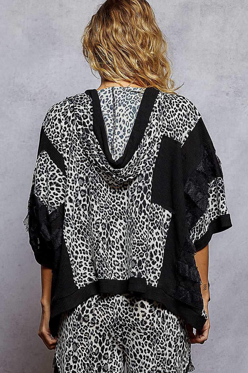 POL Black Leopard & Lace Zip Up Hoodie
