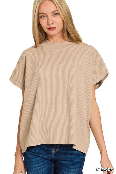 Zenana VISCOSE MOCK NECK SHORT SLEEVE BOXY SWEATER