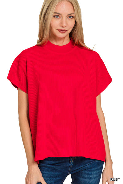 Zenana VISCOSE MOCK NECK SHORT SLEEVE BOXY SWEATER