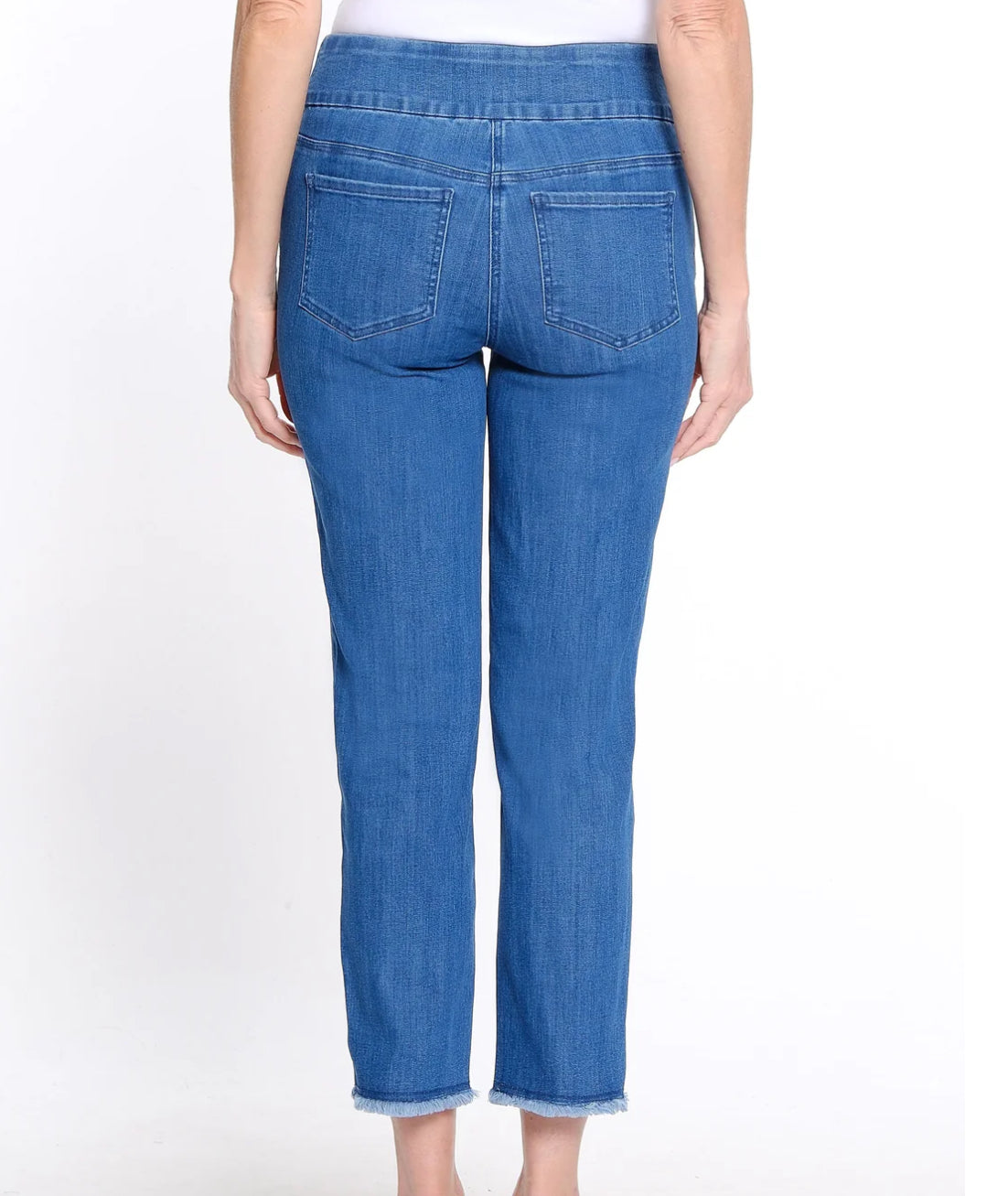 DENIM ANKLE JEAN WITH FRINGE HEM - MEDIUM INDIGO