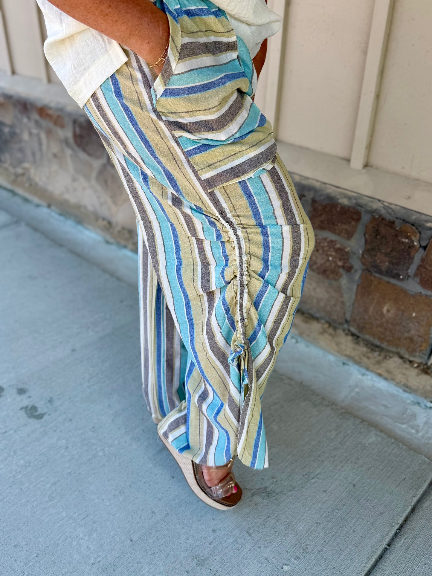 Easel Blue Grey Striped Cotton Gauze Pants