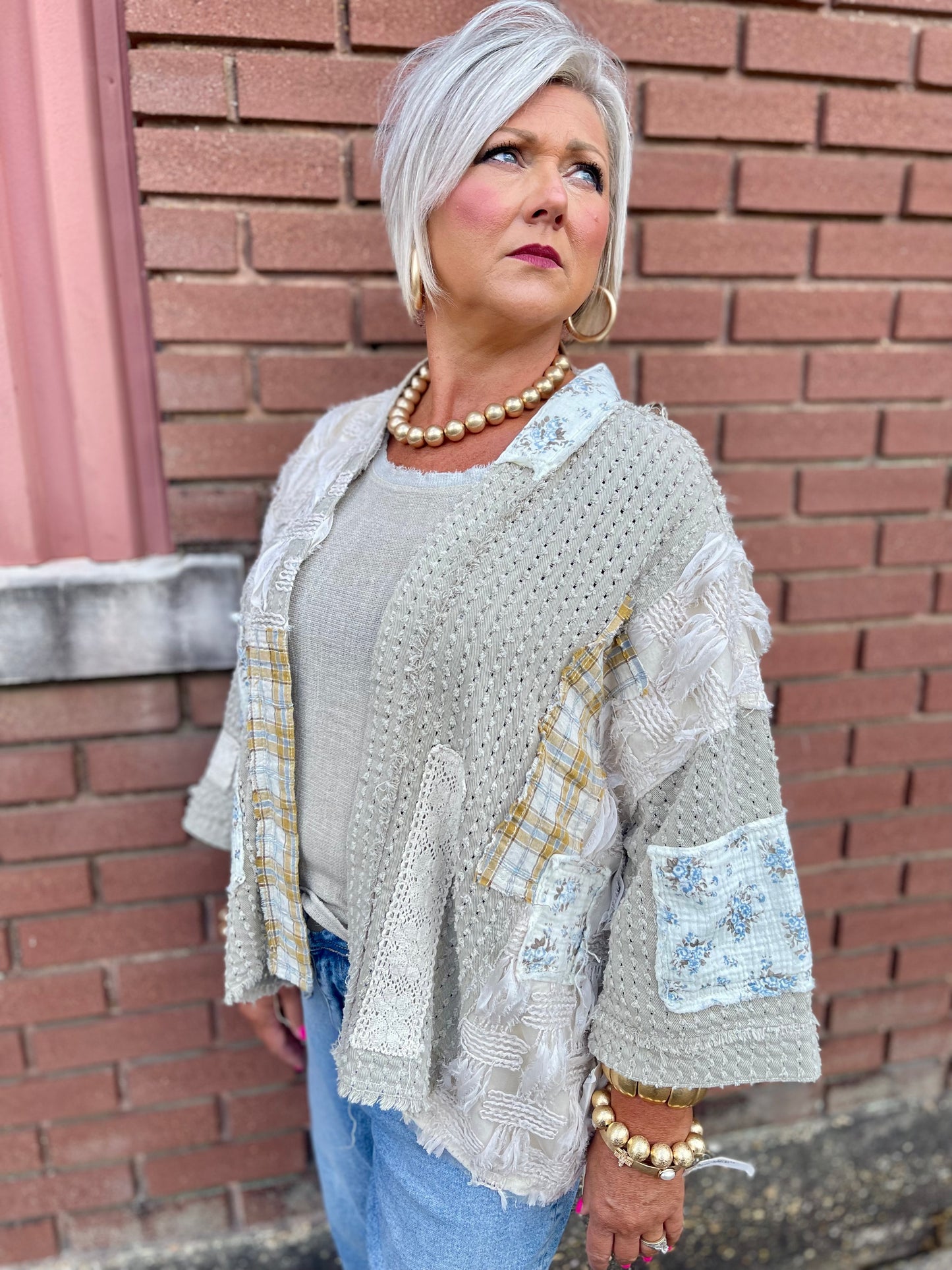 POL Vintage Patchwork Cardigan