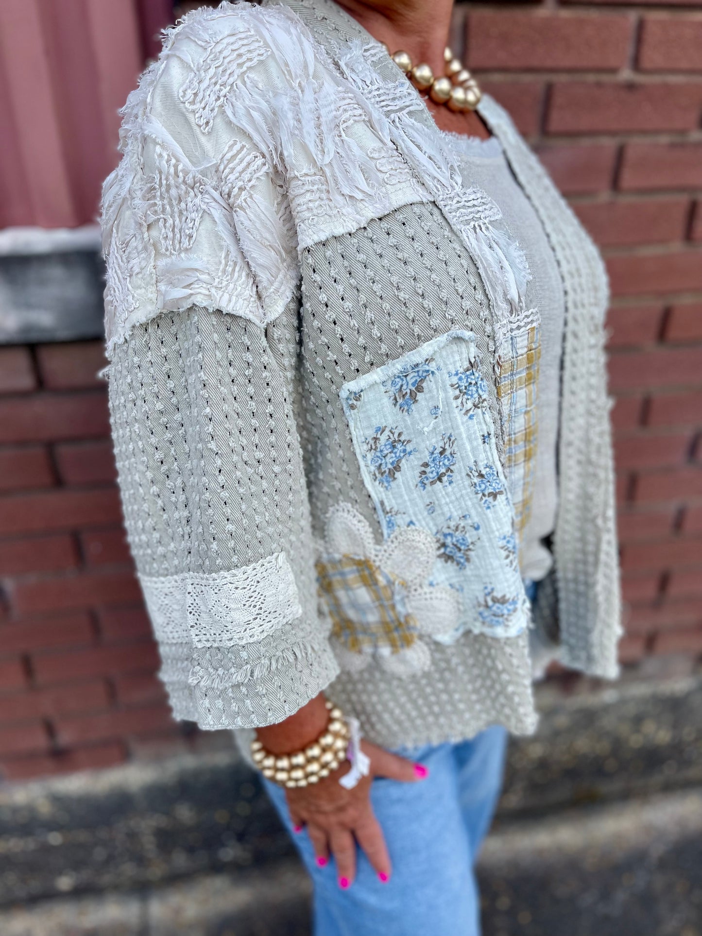 POL Vintage Patchwork Cardigan