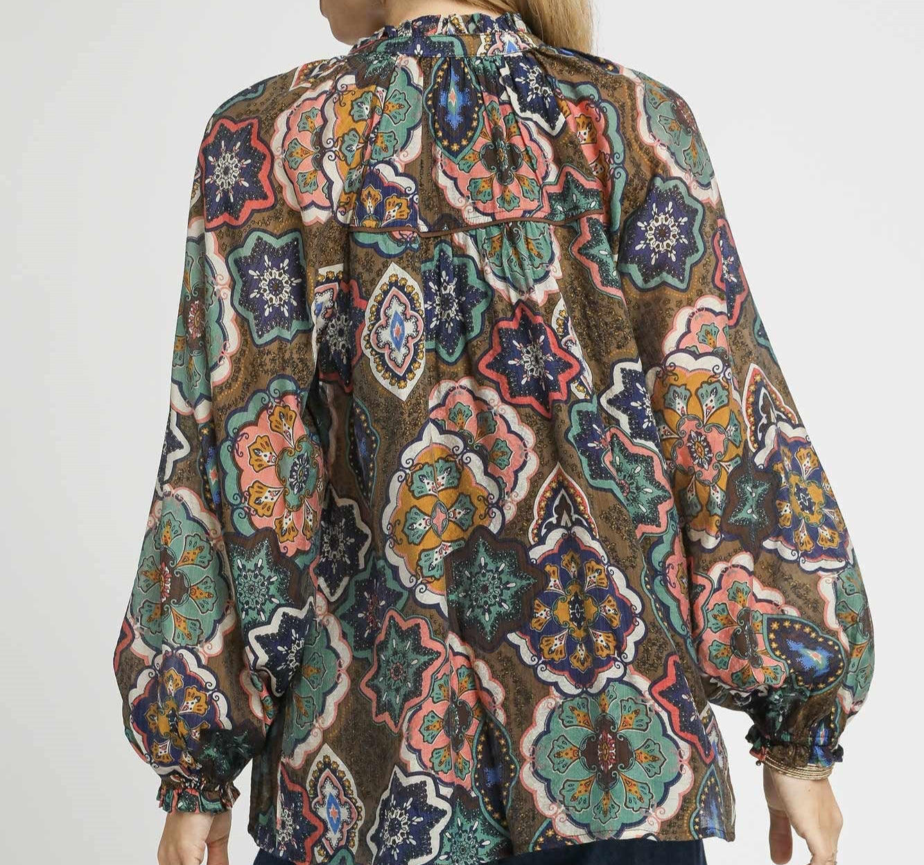 Umgee Fall Mosaic Long Sleeve Blouse