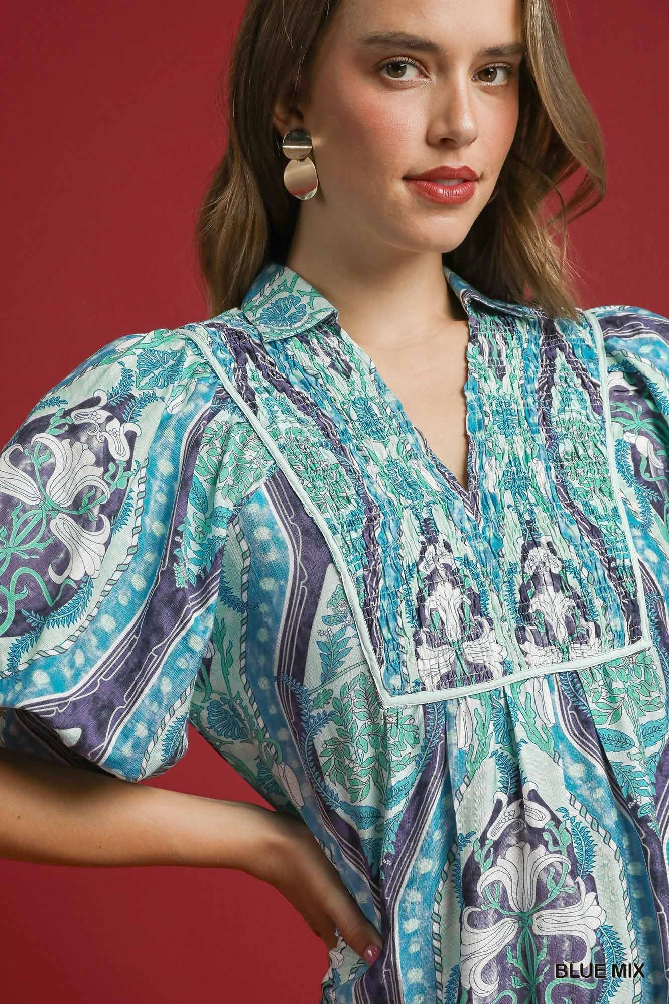 Umgee Watercolor Skies Abstract Print Midi Dress