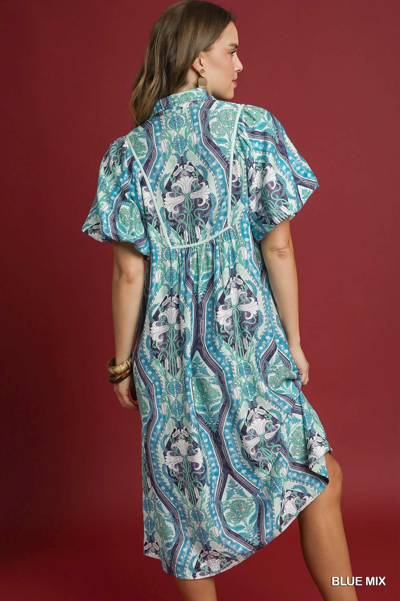 Umgee Watercolor Skies Abstract Print Midi Dress