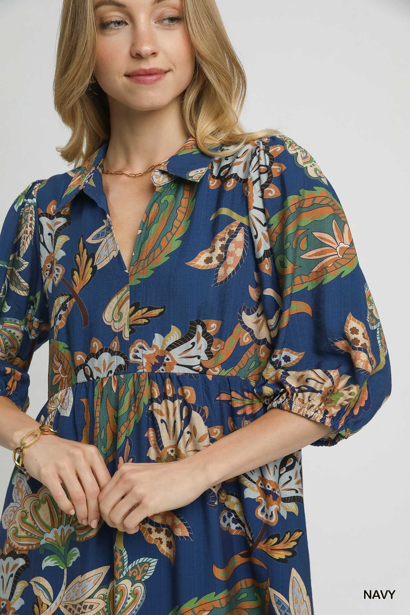 Umgee Midnight Blooms Tiered Midi Dress