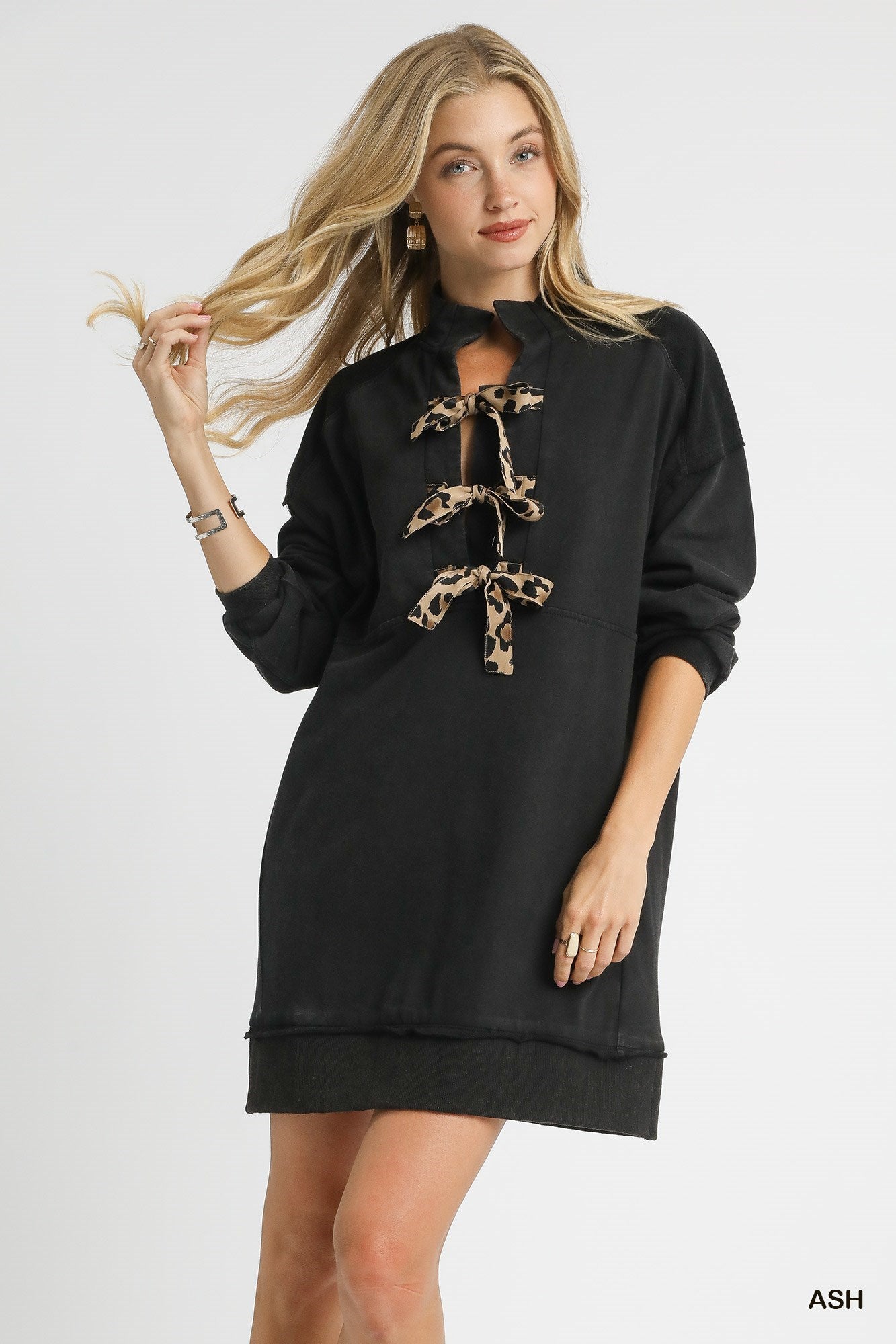 Umgee Ash Black Mineral Washed Sweatshirt Dress