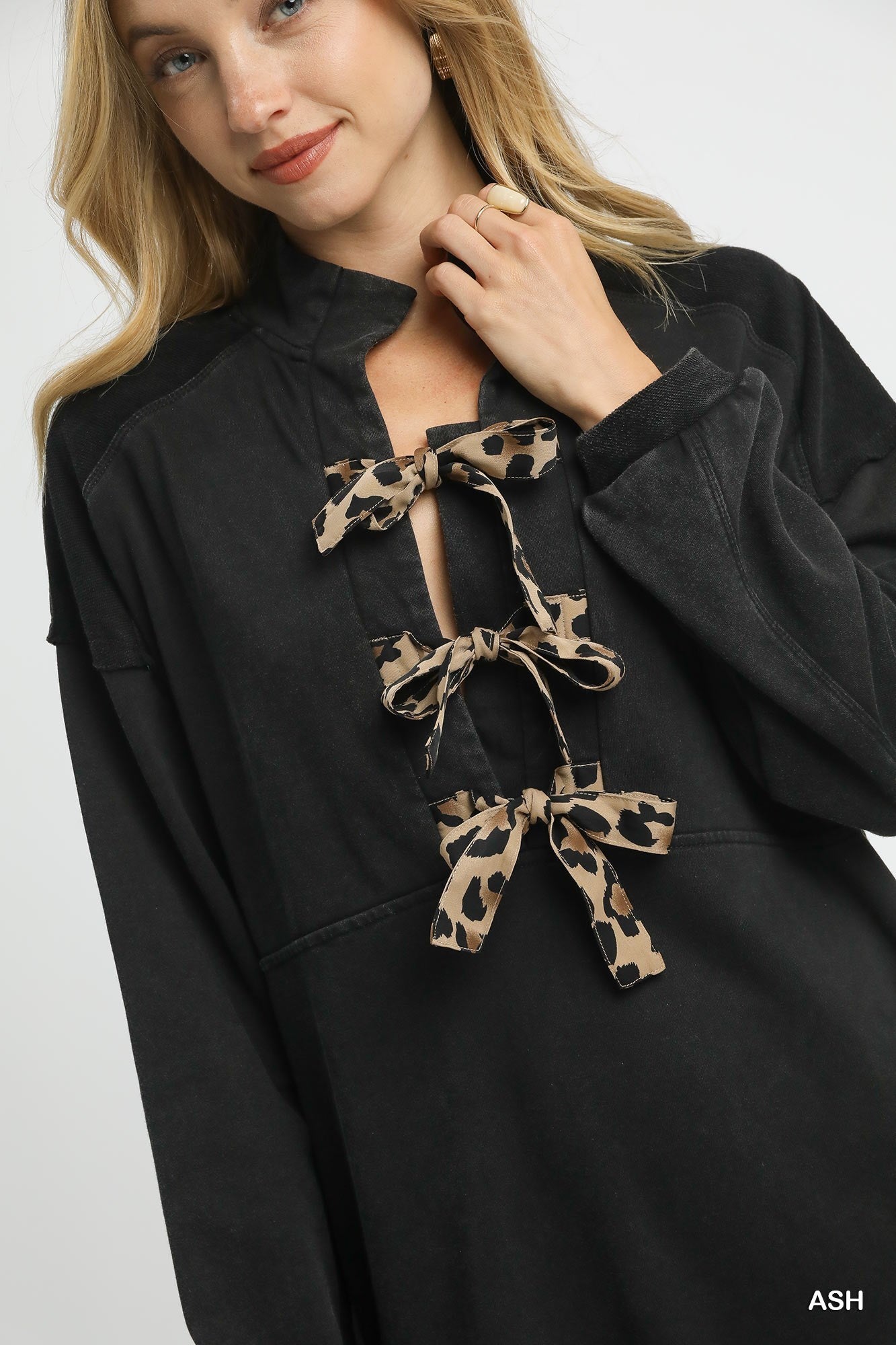 Umgee Ash Black Mineral Washed Sweatshirt Dress
