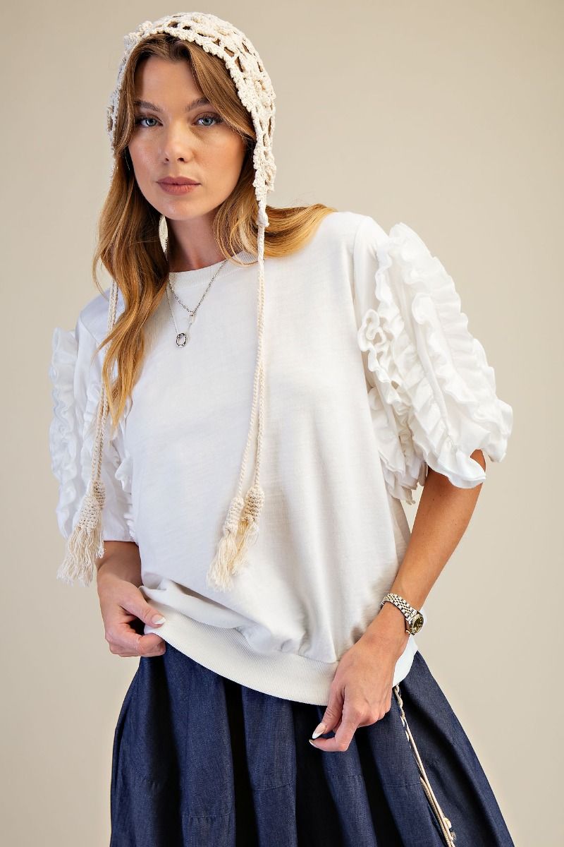 Ruffled Sleeve Mineral Washed Top