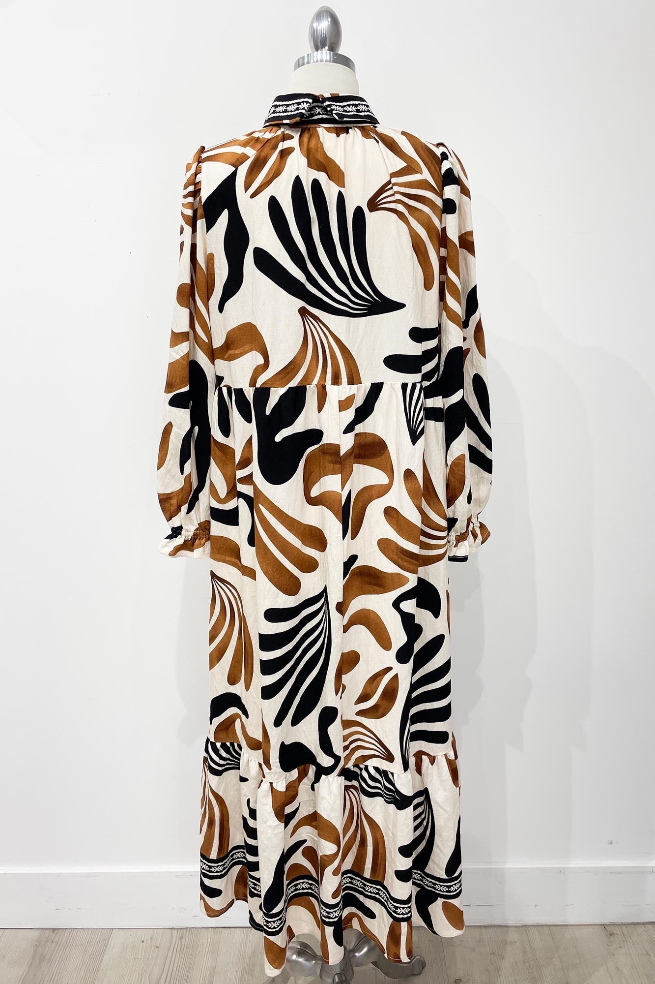 Umgee Plus Size Taupe Boho Leafy Print Maxi Dress