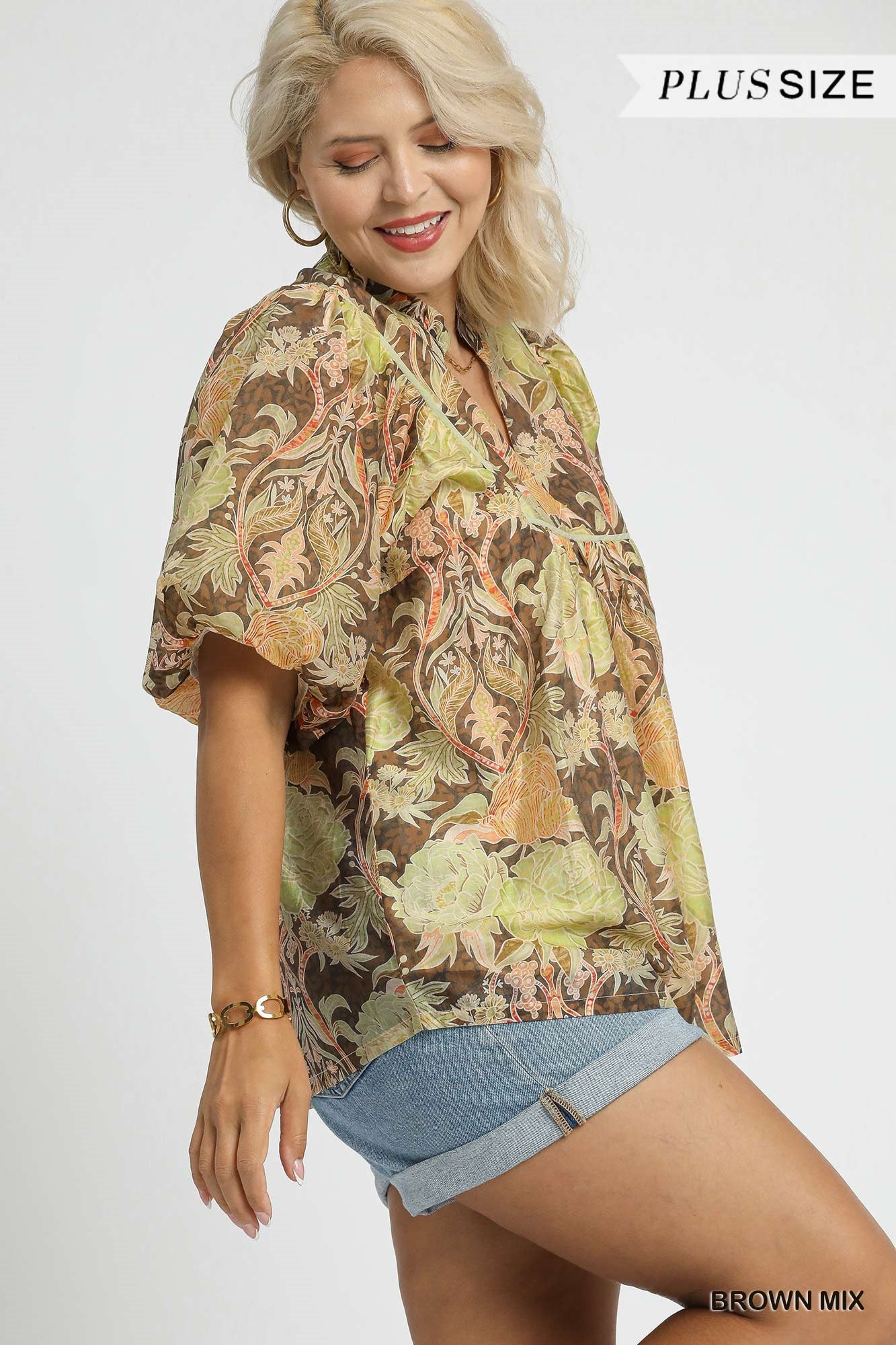 Umgee Plus Size Toffee Garden Blouse