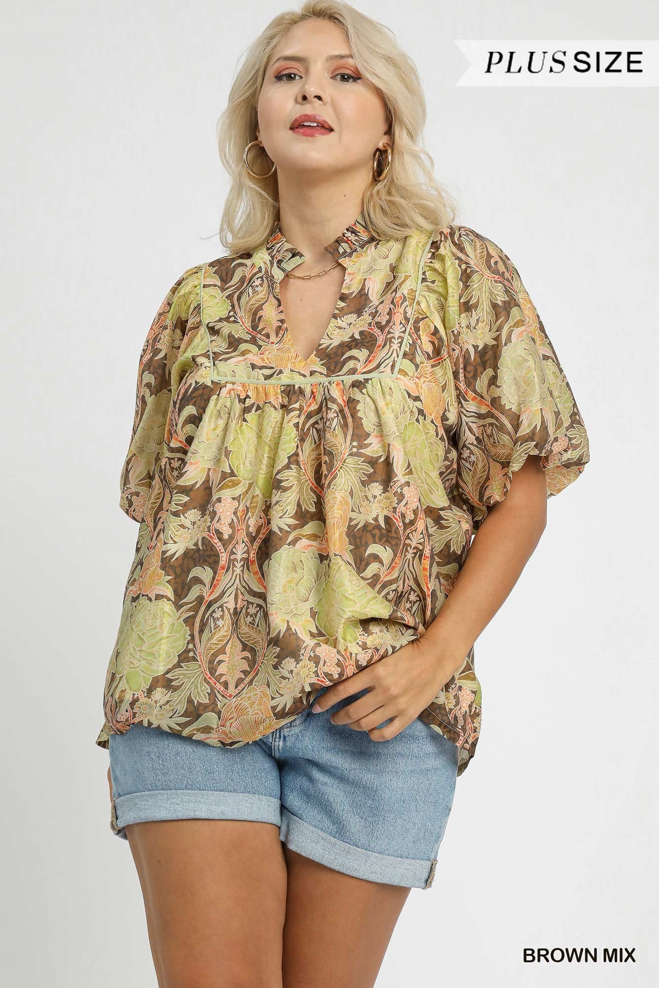 Umgee Plus Size Toffee Garden Blouse