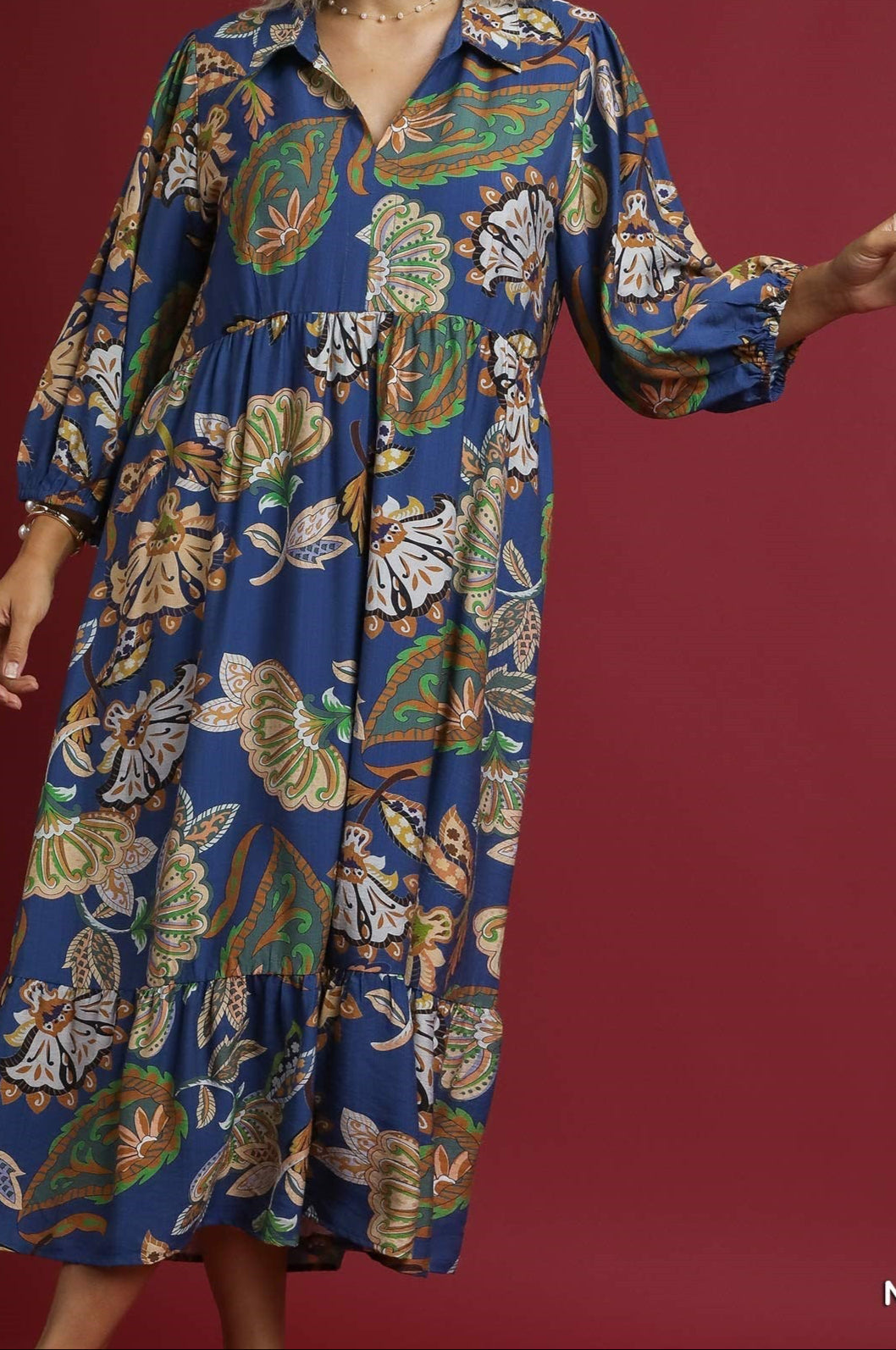 Umgee Plus Size Midnight Blooms Tiered Midi Dress