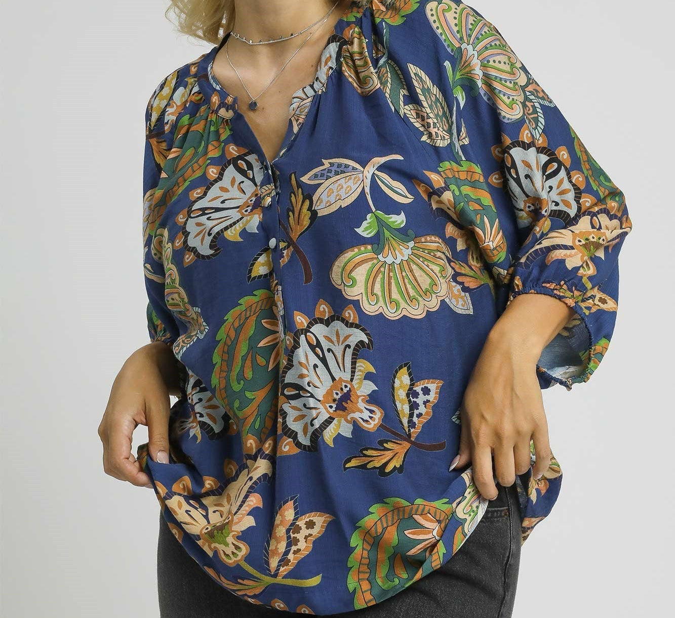 Umgee Plus Size Midnight Garden Navy Top