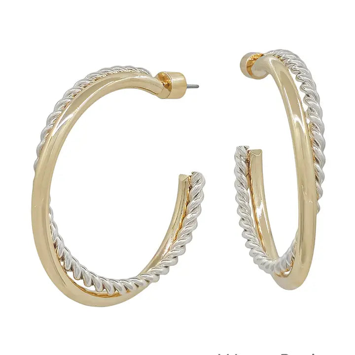 Water Resistant 2" Braided Gold and Silver Hoop Twist Earring