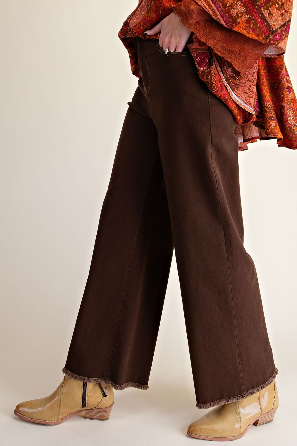 Self Fray Bottom Washed Stretch Twill Pant