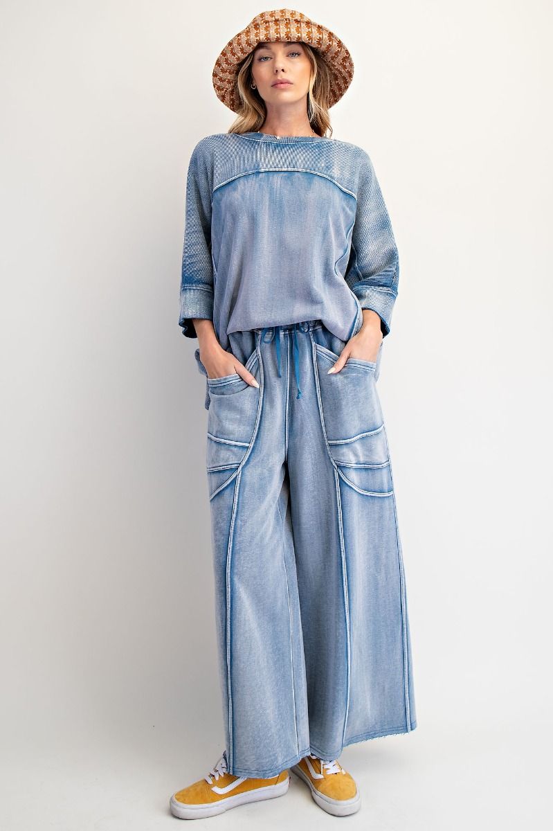 Easel Washed Denim Terry Pants