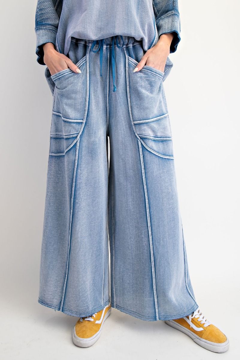 Easel Washed Denim Terry Pants