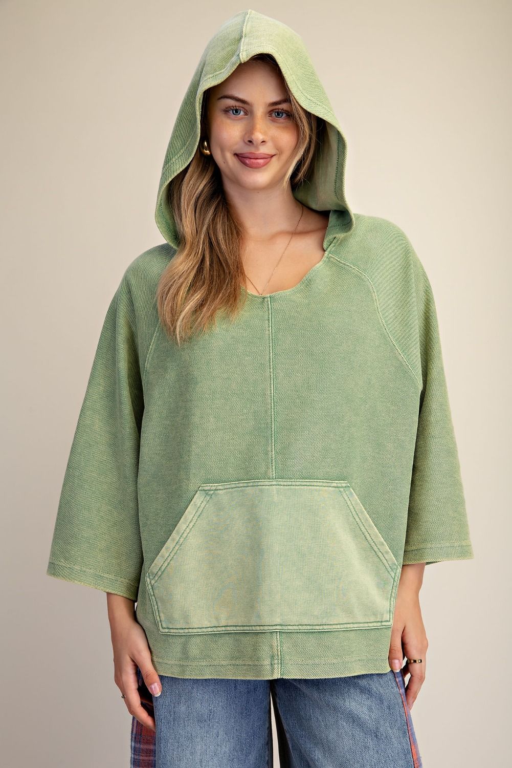 Easel Textured knit mineral washed hooded pullover