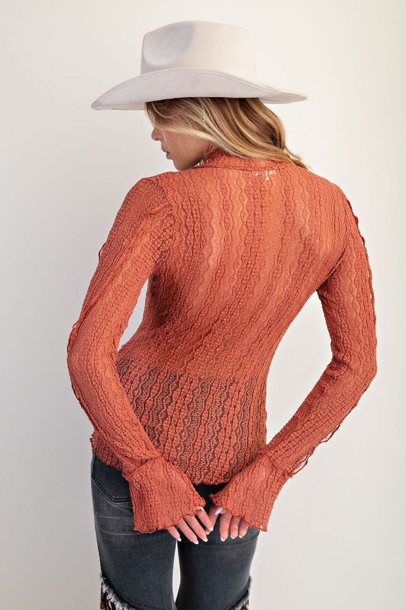 Easel Long Sleeve Lace Fitted Top