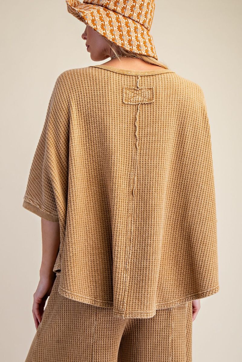 Easel Golden Kiwi Crochet Patch Detailing Washed Thermal Top