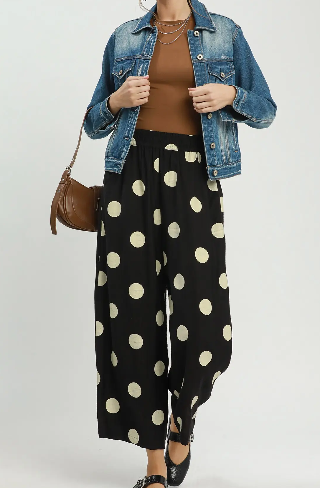 Umgee Polka Dot Wide Leg Crop Pants with Pockets