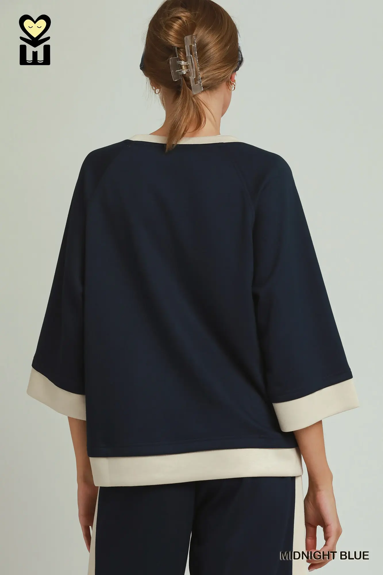 Umgee Midnight Blue LUXEKNIT Colorblock Crewneck Raglan Sleeve Top