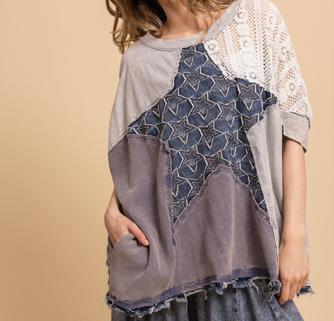 BlueVelvet Multi Fabric Star Shirt