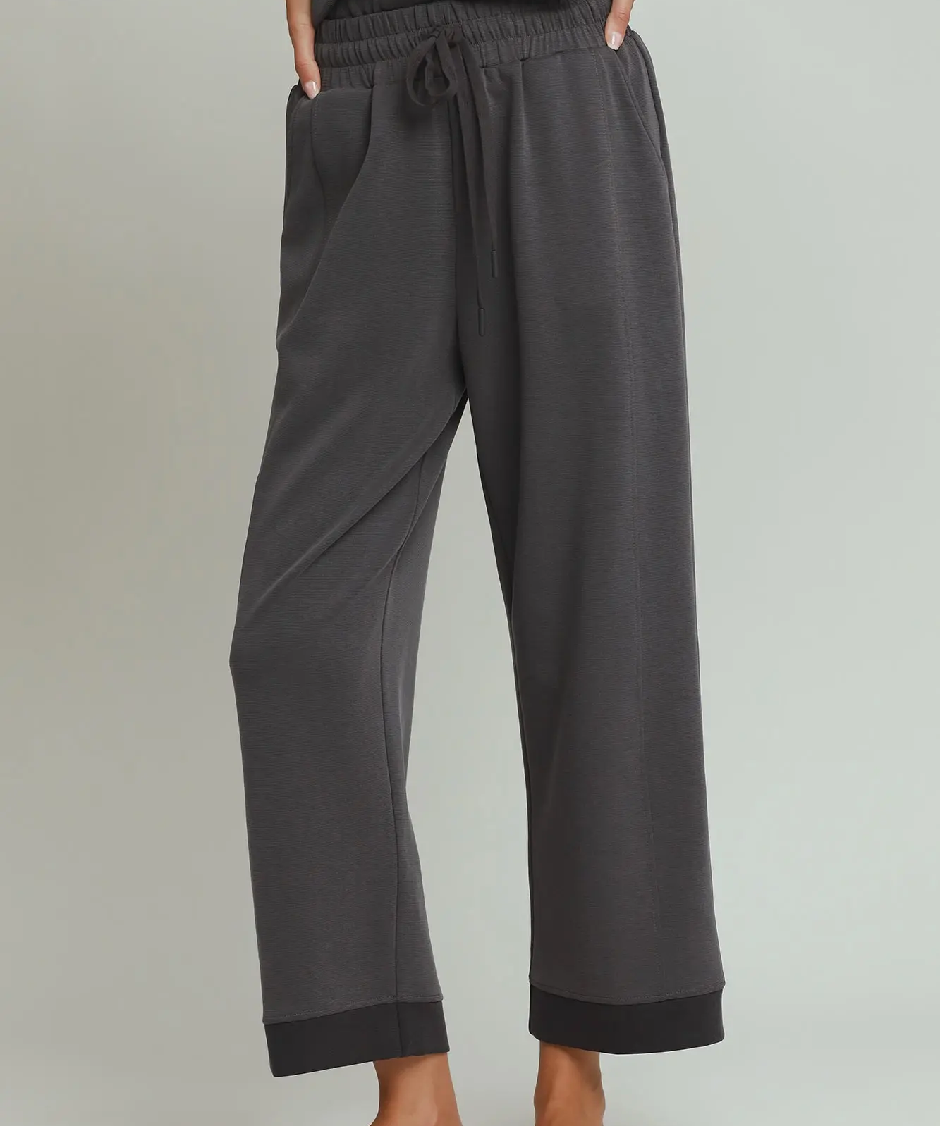 Umgee Charcoal CLOUDKNIT Modal & Tencel Colorblock Straight Pants