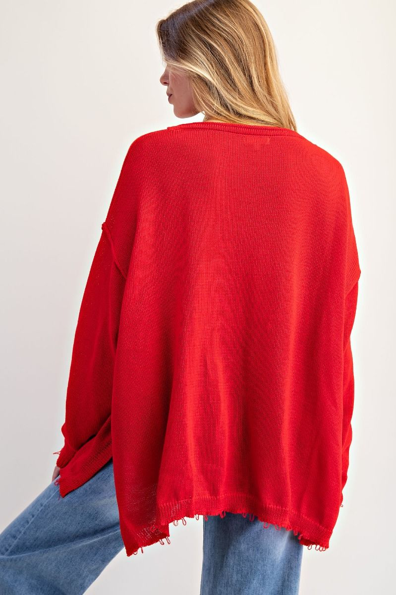 Easel Poppy Red Long Sleeve Knitted Sweater