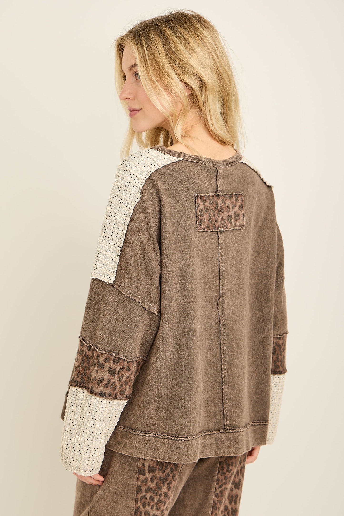 J. Her Mineral Washed Leopard Cheetah Star Patched Top