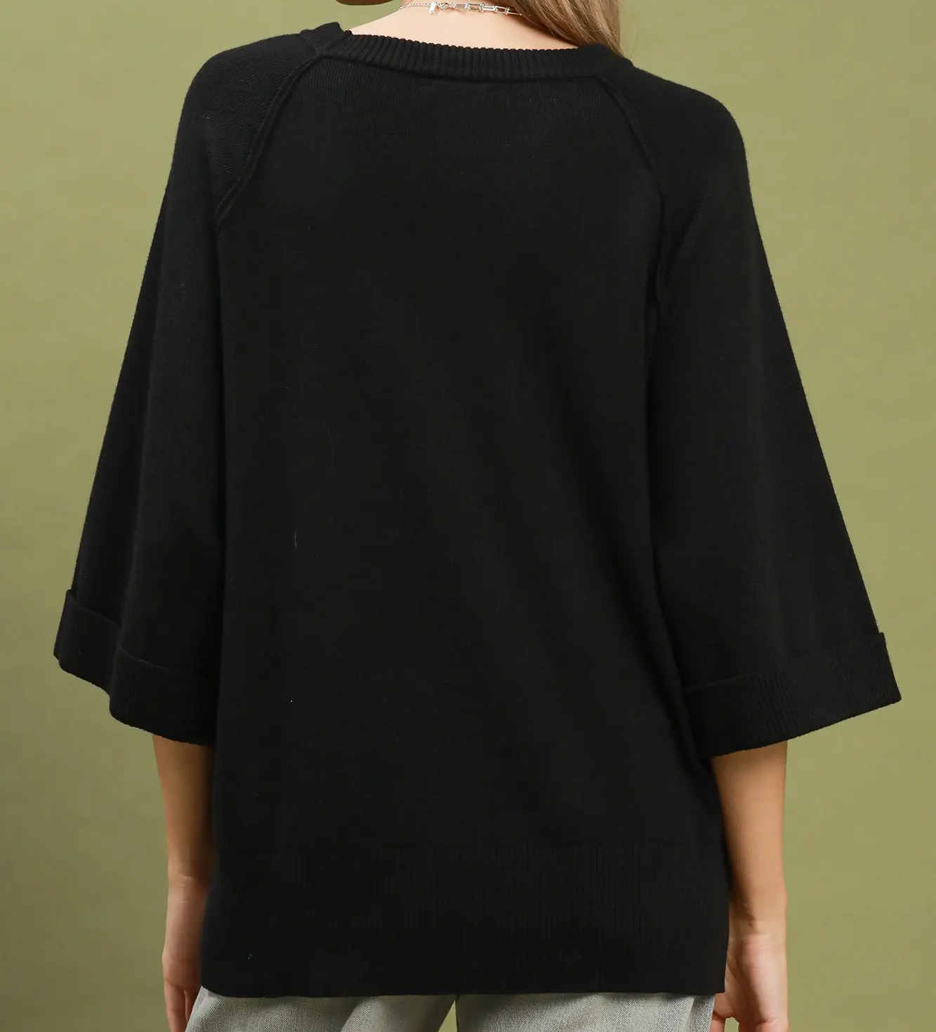 Umgee Black Crewneck Pullover Sweater Knit Top