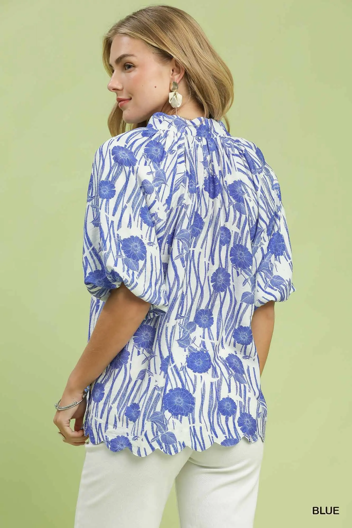 Umgee Blue Floral Print Top