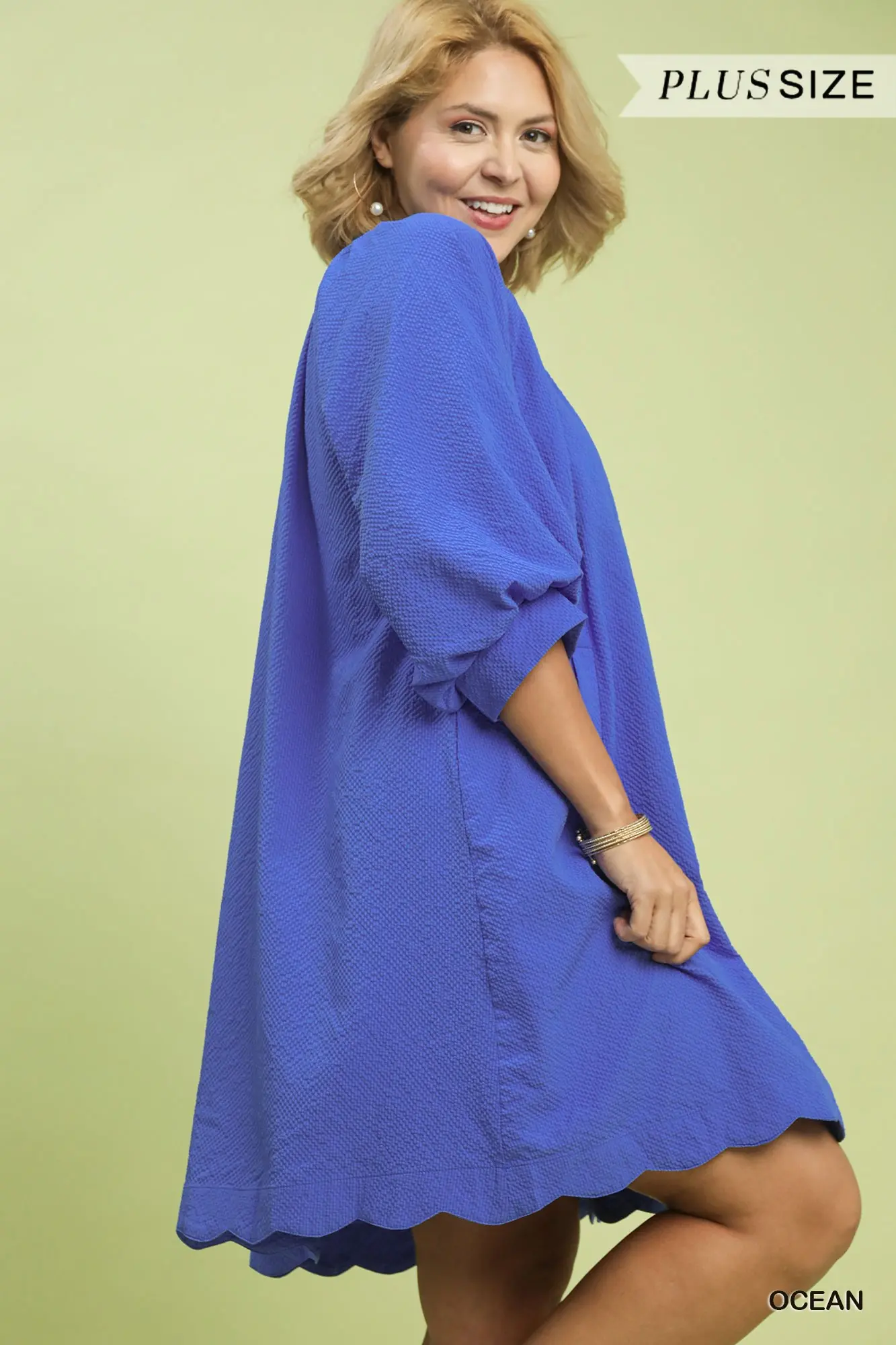Umgee Plus Size Textured Pocket Mini Dress