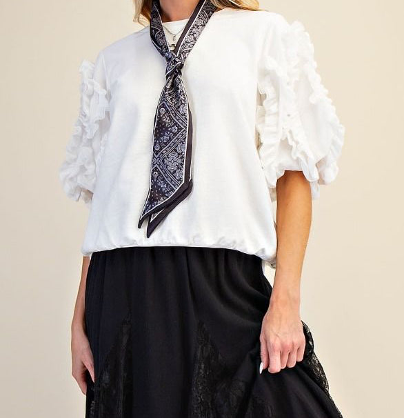 Easel Ruffle Sleeve Mineral Washed Top