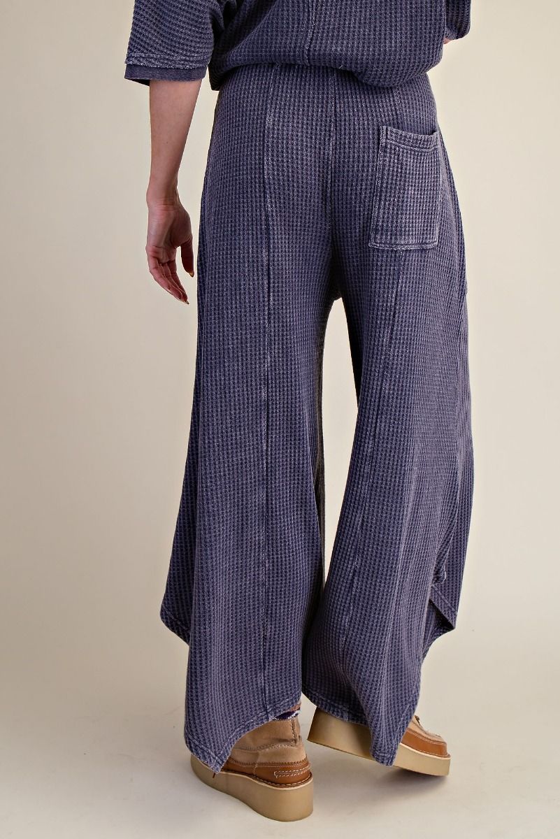 Easel Midnight Blue Crochet Patch Detailing Washed Thermal Pants