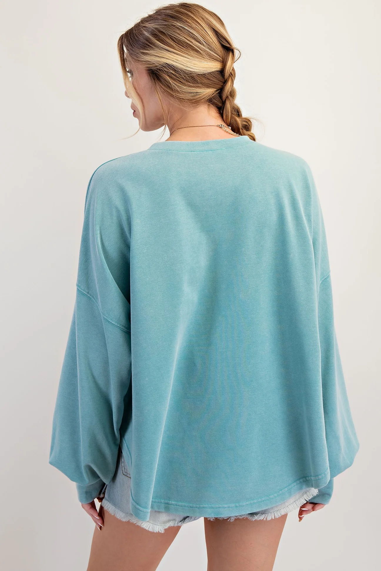 Easel Plus Size Faded Teal Animal Star Patch Mineral Washed Top