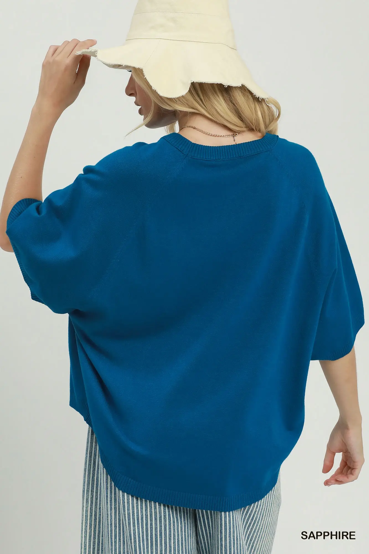 Umgee Sapphire Relaxed Dolman Sleeve Knit Sweater