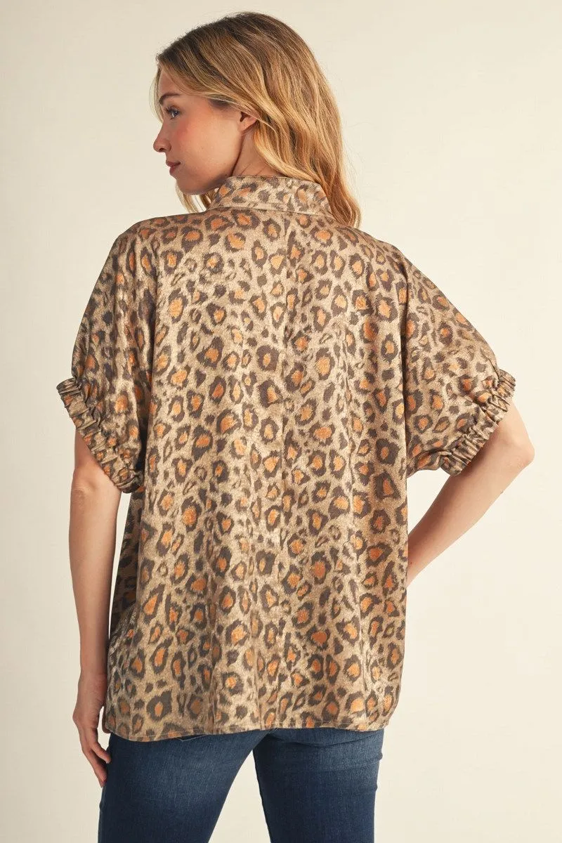 Jodifl Animal Print V-Neck Collared Blouse