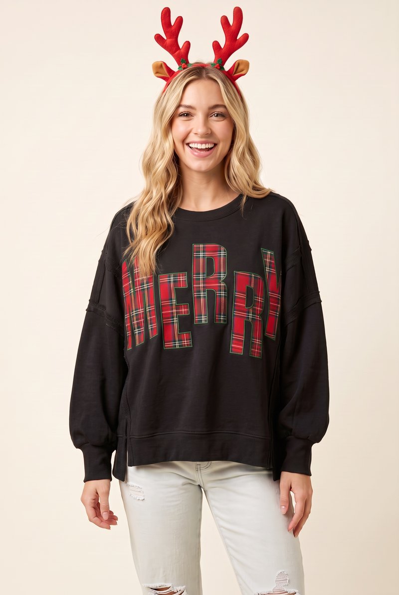 Merry Letter Patch Oversized Shirt