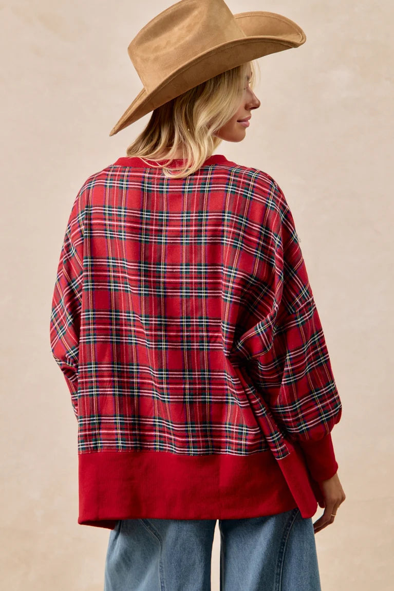 Bibi Plaid Merry Oversized Pullover