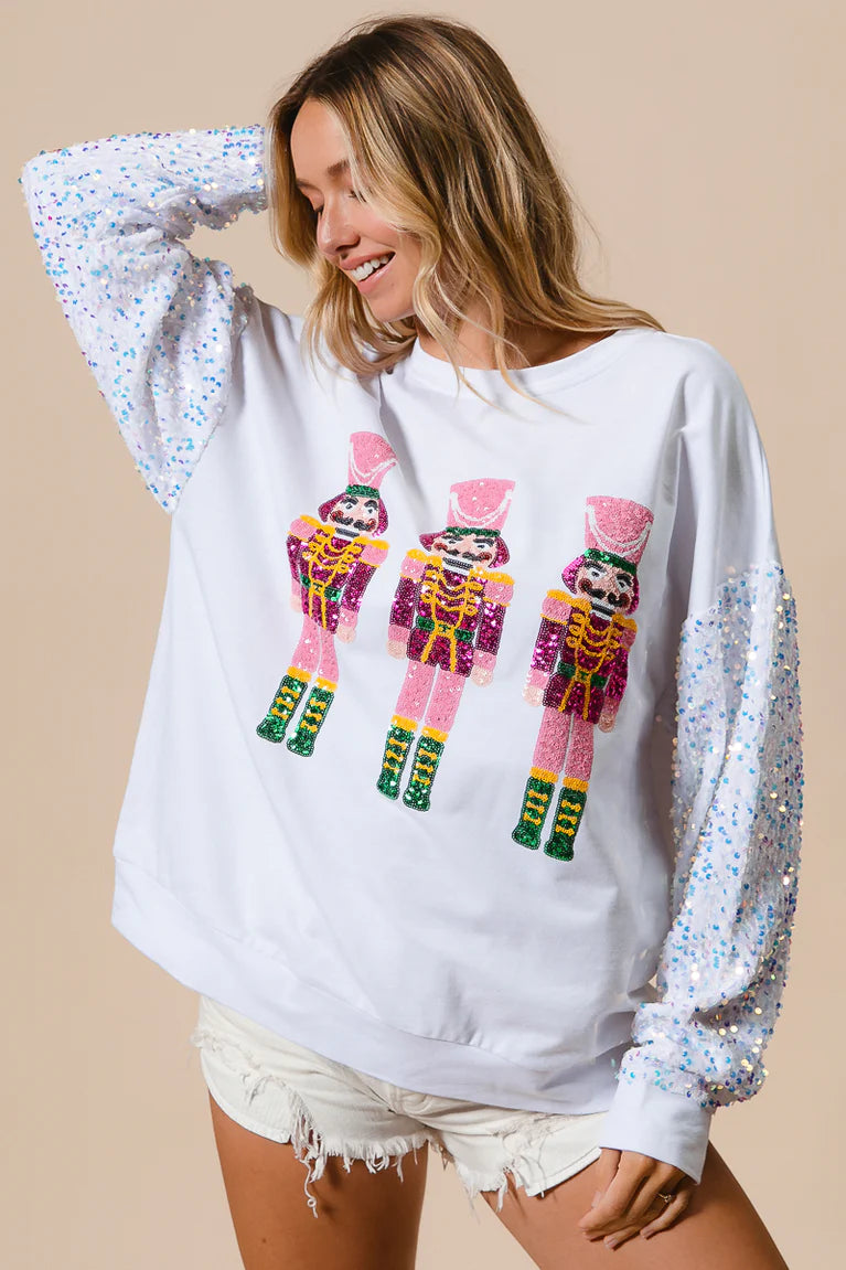 Bibi Sequin Nutcracker Pullover
