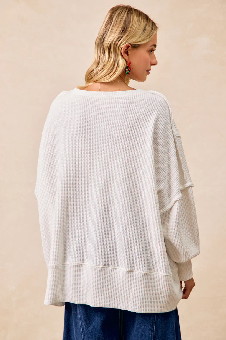 Bibi Christmas Plaid Merry Lettering Oversized Pullover