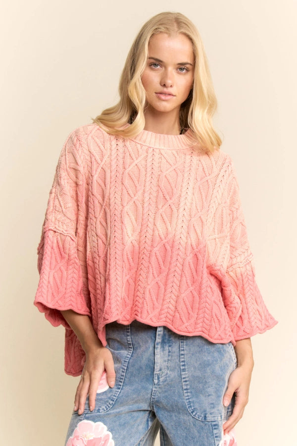 Davi Dani Coral Long Sleeve Cable Knit Sweater