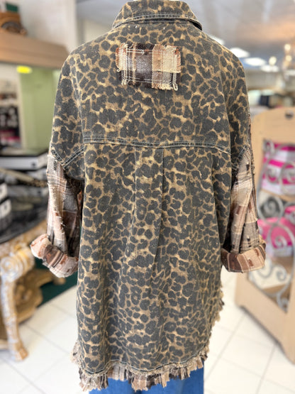 POL Leopard Print Woven Shirt Jacket
