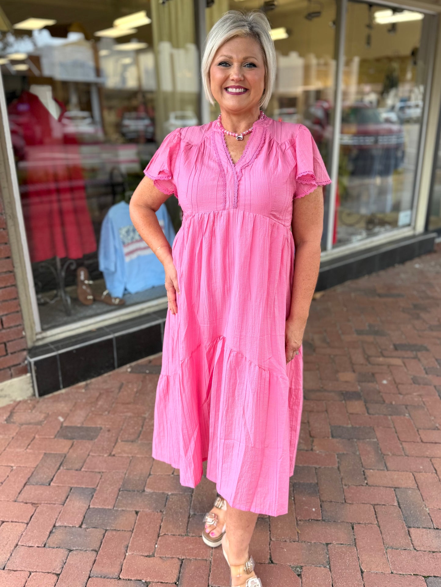 Umgee Peony Textured Tiered Midi Dress