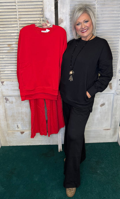 Zenana FLEECE HI-LOW BOYFRIEND SWEATSHIRTS WITH POCKET